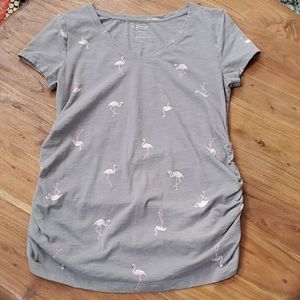 Grey flamingo print maternity top